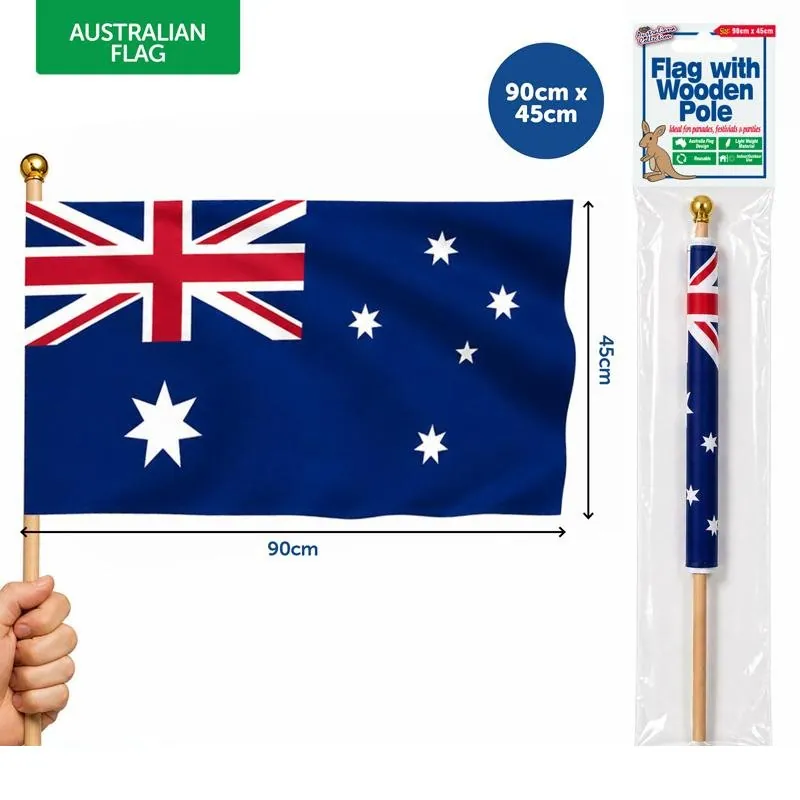 Australian Flag with Wooden Pole 90cm X 45cm Pole 1cm X 76cm – image 3