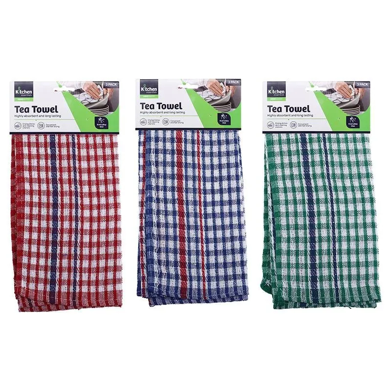 Tea Towel 38cm X 60cm 3pk - Assorted Colour Packs Blue, Red, Green – image 4