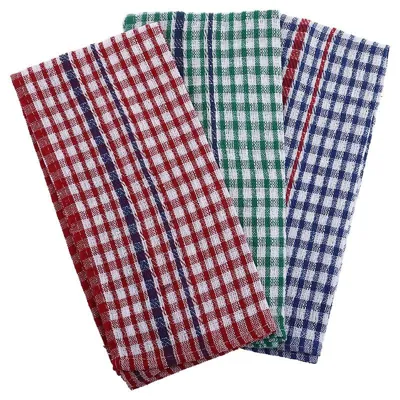 Tea Towel 38cm X 60cm 3pk - Assorted Colour Packs Blue, Red, Green