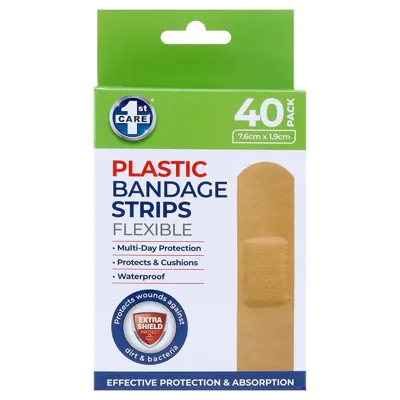 Bandage Strips Waterproof 7.6cm X 1.9cm 40pk - Plastic (pe)