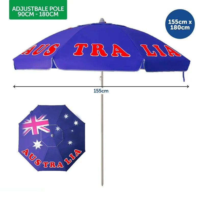 Beach Umbrella 155cm Dia X 180cm Australiana Design Adjustable Pole Size 90cm - 180cm – image 4