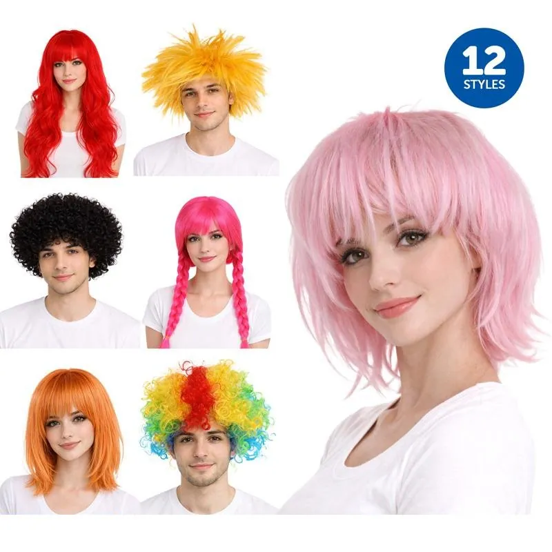 Wig Assorted Styles Adults Black Bob, Black Pig Tails, Multicolour Afro, Curly Red Hair, Funky Afro, Funky Punk, Long Black, Mohawk, Orange Bob, Pink Pig Tails & Long Red Hair – image 4