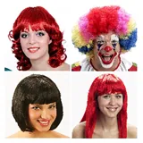 Wig Assorted Styles Adults Black Bob, Black Pig Tails, Multicolour Afro, Curly Red Hair, Funky Afro, Funky Punk, Long Black, Mohawk, Orange Bob, Pink Pig Tails & Long Red Hair – image 1