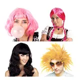 Wig Assorted Styles Adults Black Bob, Black Pig Tails, Multicolour Afro, Curly Red Hair, Funky Afro, Funky Punk, Long Black, Mohawk, Orange Bob, Pink Pig Tails & Long Red Hair – image 2