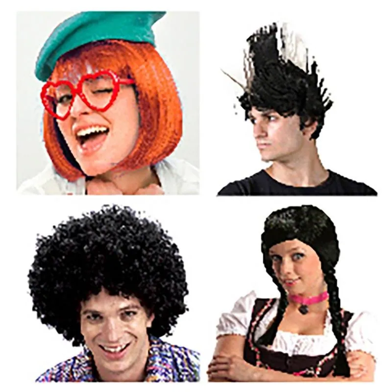 Wig Assorted Styles Adults Black Bob, Black Pig Tails, Multicolour Afro, Curly Red Hair, Funky Afro, Funky Punk, Long Black, Mohawk, Orange Bob, Pink Pig Tails & Long Red Hair – image 3