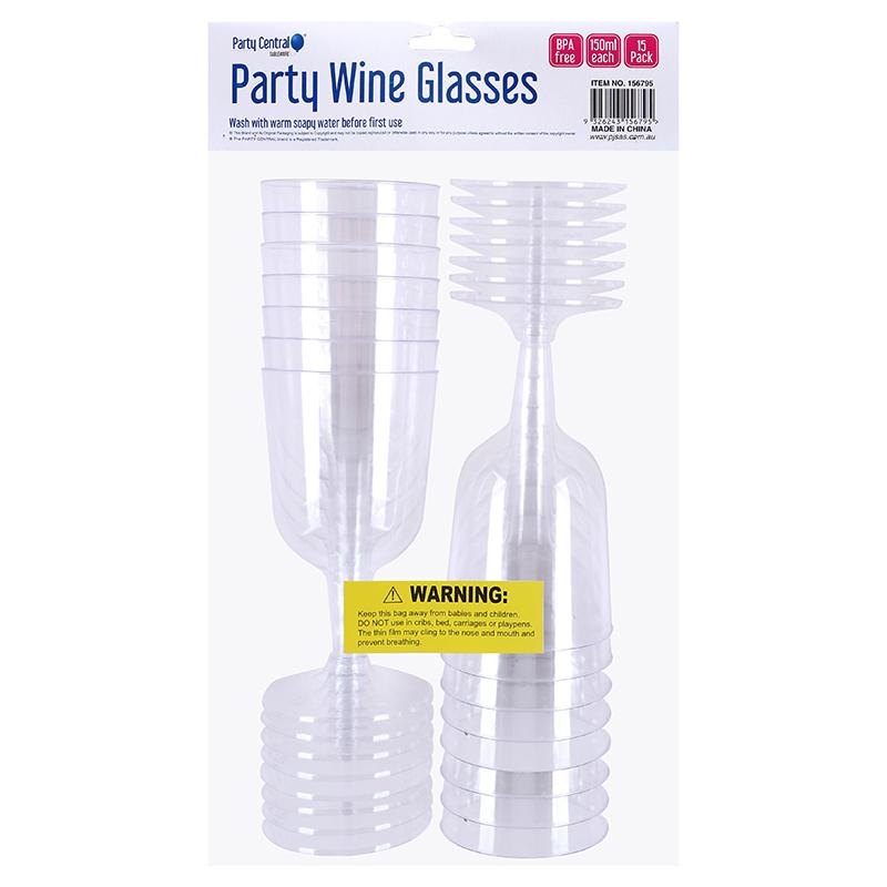 Party Wine Glasses 150ml, Clear Plastic (15 Pack) — photo 4 of 4
