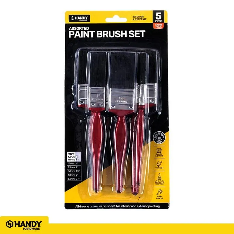 Paint Brush Set 5pk Assorted Sizes Include 12mm, 25mm, 38mm, 50mm & 63mm – image 4