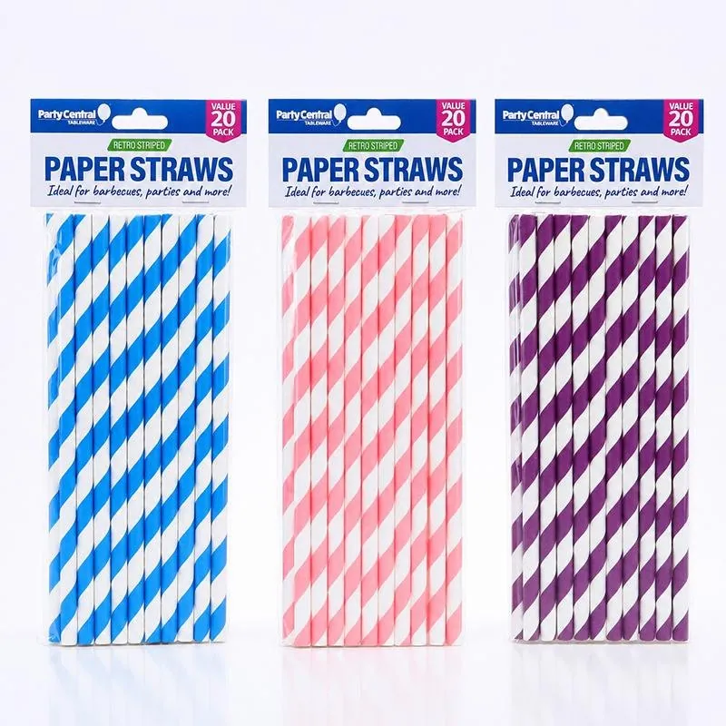 Straws Eco Friendly Milkshake Paper Straw 8mm X 196mm - 20pk - Assorted Colour Packs: Blue, Pink, Purple – image 4