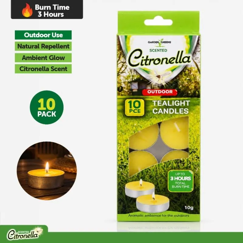 Citronella Candles Tealight 10pk 10g Each Yellow Wax Outdoor Use Approx Burn Time: 3hrs – image 4