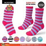 Socks Womens Microfibre Crew Cut Stripe Assorted Colours – image 4