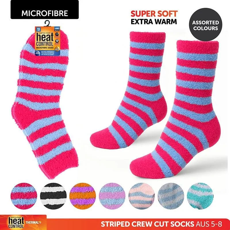 Socks Womens Microfibre Crew Cut Stripe Assorted Colours – image 4