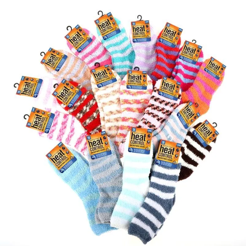 Socks Womens Microfibre Crew Cut Stripe Assorted Colours – image 3