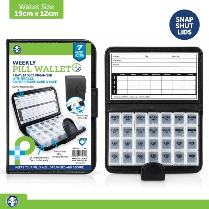 Pill Box in Wallet Deluxe 7 Day Organiser with 28 Slots & Braille – image 4