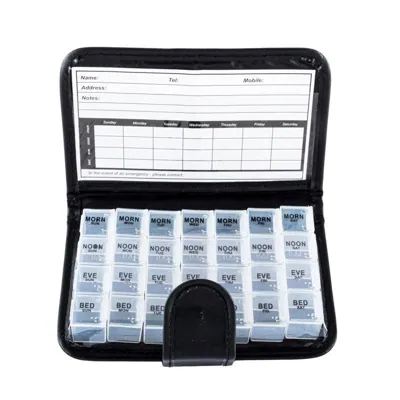 Pill Box in Wallet Deluxe 7 Day Organiser with 28 Slots & Braille