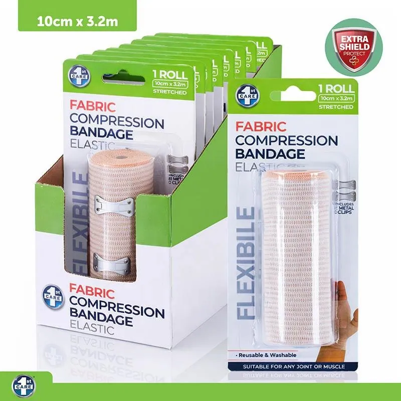 Compression Elastic Bandage Roll Includes 2 Clips 10cm X 1.3m Unstretched - Stretches Up To 3.2m* - Fabric – image 4