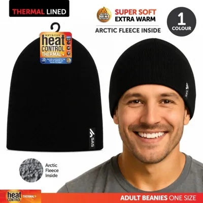 Beanie Adults Heat Control Thermal Lined Basic Knit Black