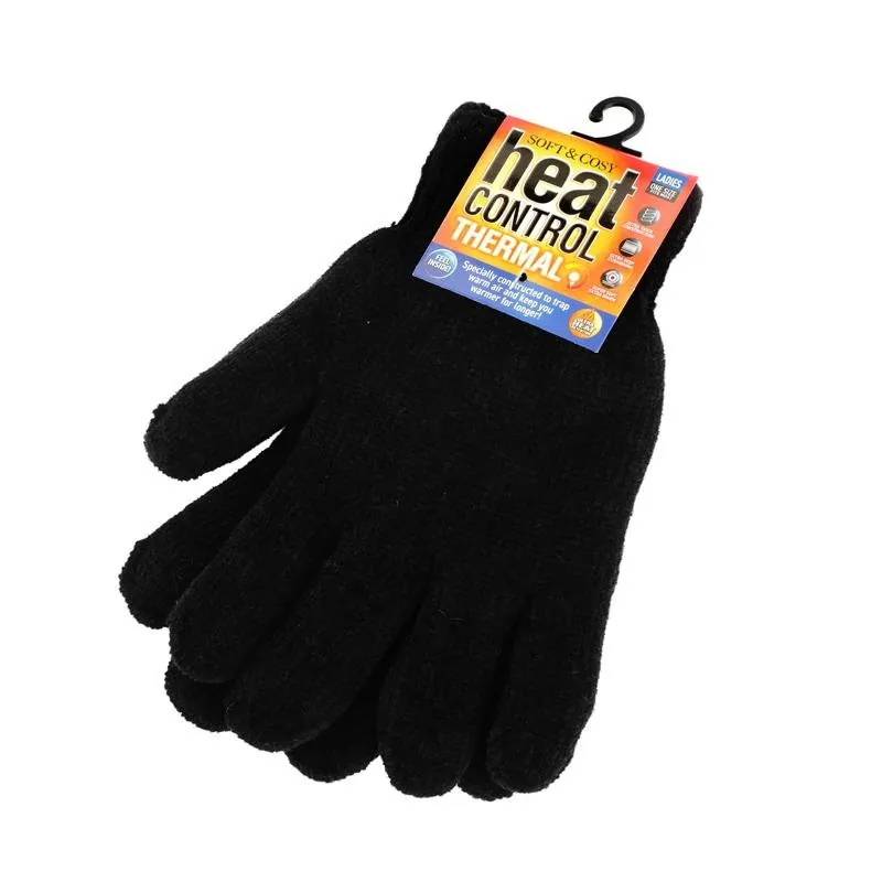 Gloves Womens Heat Control Thermal Lined Chenille Black – image 3