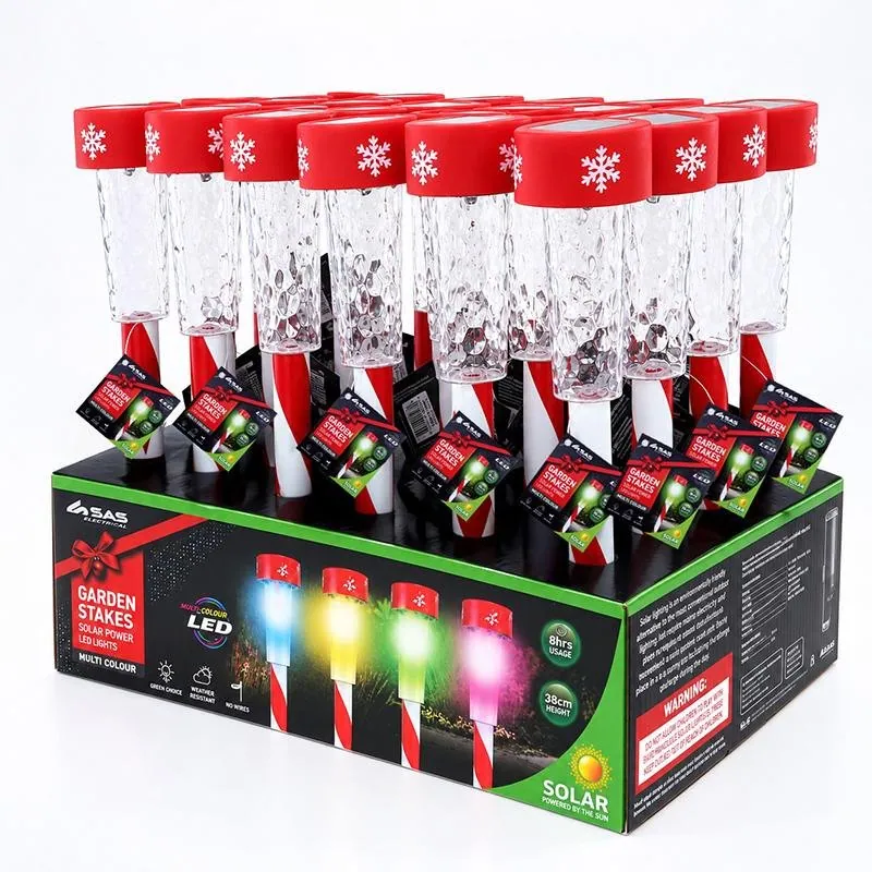 Christmas Stake Light Solar Candy Striped 1LED 10.5cm X 5cm X 38cm Multi Colour 1 Function Colour Changing – image 3