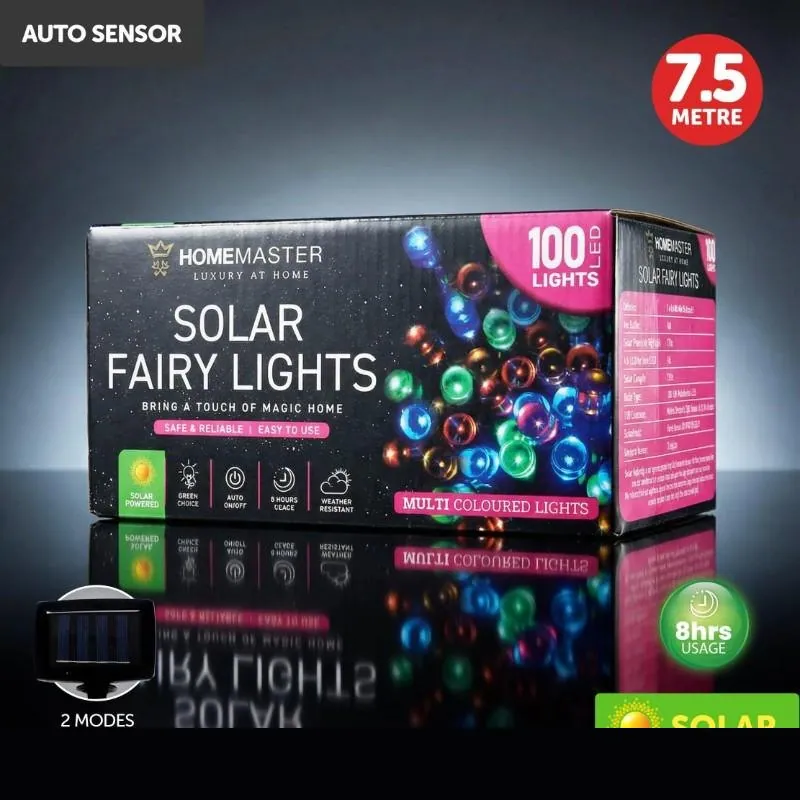 Christmas Fairy Light Solar 100LED 7.5m Total Length Multi Colour 2 Functions – image 4