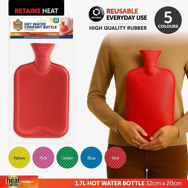 Hot Water Bottle 1.7l 32cm X 20cm Blue, Red, Yellow, Green & Pink – image 4
