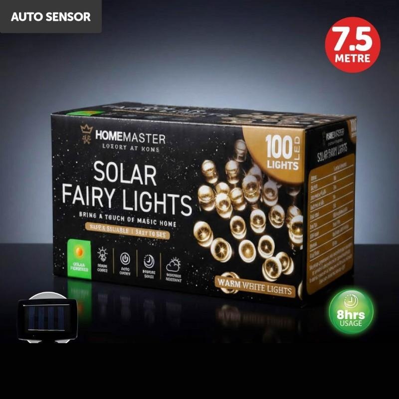 Solar Fairy Lights, 100 LED, 7.5m, Warm White, 2 Modes