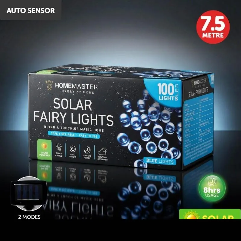 Christmas Fairy Light Solar 100LED 7.5m Total Length Blue 2 Functions – image 4