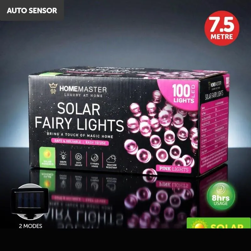 Christmas Fairy Light Solar 100LED 7.5m Total Length Pink 2 Functions – image 4