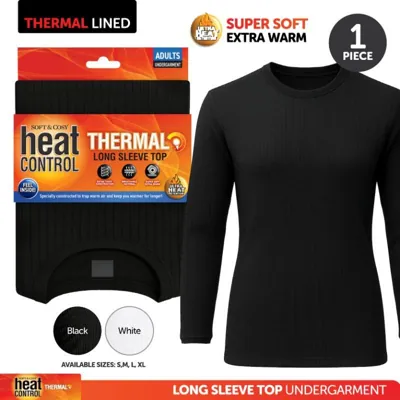 Apparel Top Adults Heat Control Long Sleeve Thermal Black & White 4 Sizes: S,m,l,xl