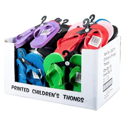Thongs Kids Coloured Purple, Black, Blue, Red, Pink & Green 3 Assorted Sizes: Small (au 7-8), Medium (au 9-10) & Large (au 11-12)