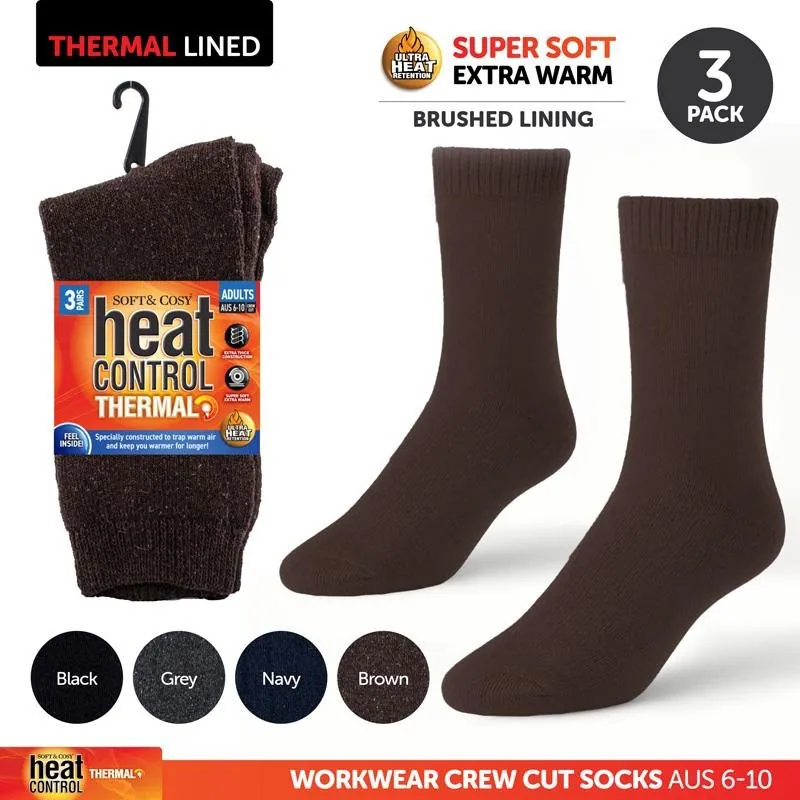 Socks Mens Workwear Thermal Crew Cut 3pk Black, Grey, Navy & Brown – image 4