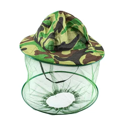 Insect Head Net with Brim Hat 30cm X 13cm X 2.5cm Green Mesh & Camouflage Hat