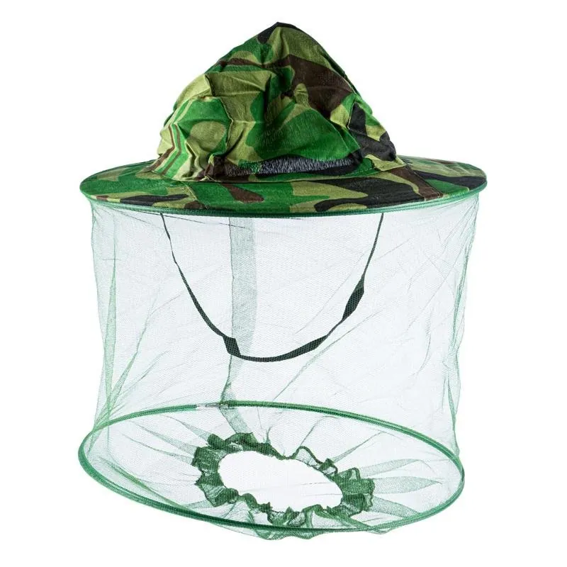 Insect Head Net with Brim Hat 30cm X 13cm X 2.5cm Green Mesh & Camouflage Hat – image 2