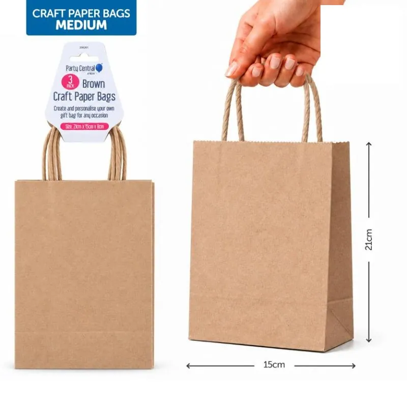 Craft Paper Bags Brown 21cm X 16cm X 8cm 3pk – image 4