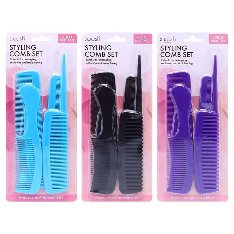 Styling Combs Multi-Pack 6pc Set Assorted Colours – image 3