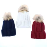 Beanie Womens Heat Control Thermal Lined Pom Pom Chunky Ribbed Knit Navy, Maroon & Cream – image 1