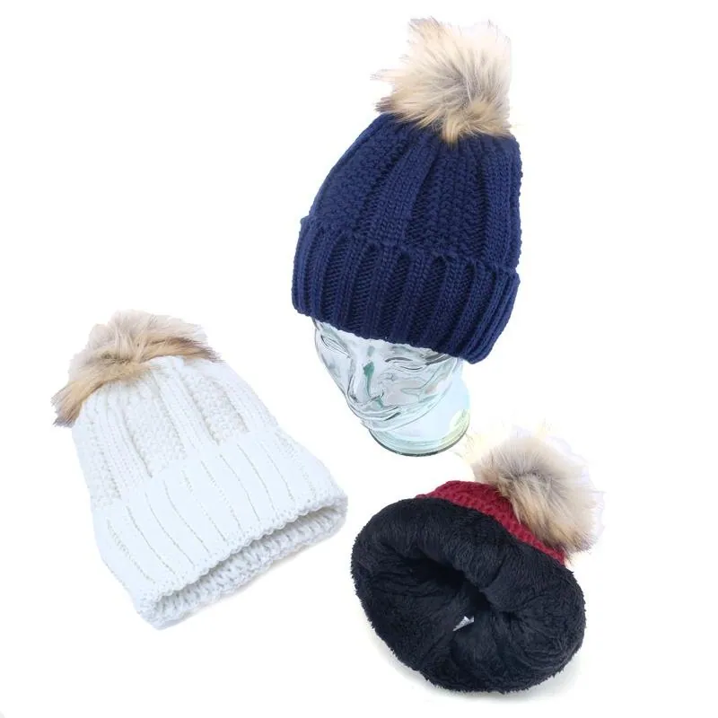 Beanie Womens Heat Control Thermal Lined Pom Pom Chunky Ribbed Knit Navy, Maroon & Cream – image 2