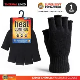 Gloves Fingerless Womens Heat Control Thermal Lined Chenille Black – image 4