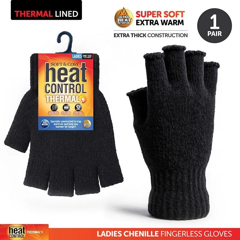 Gloves Fingerless Womens Heat Control Thermal Lined Chenille Black – image 4