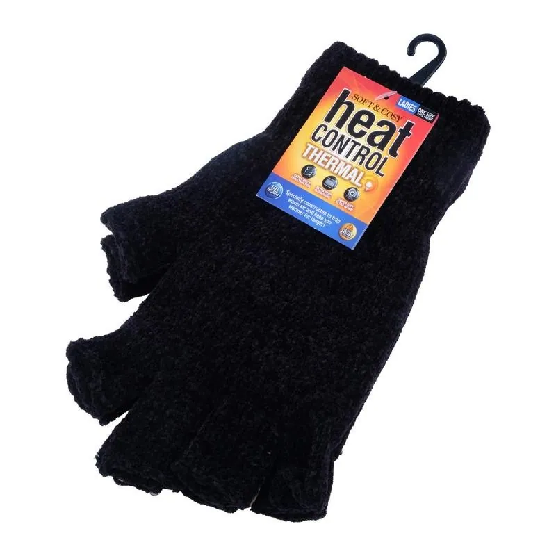 Gloves Fingerless Womens Heat Control Thermal Lined Chenille Black – image 3