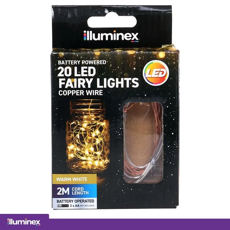 Fairy Lights Battery Operated 20 LED 2m Warm White 2 Function Copper Wire – image 4
