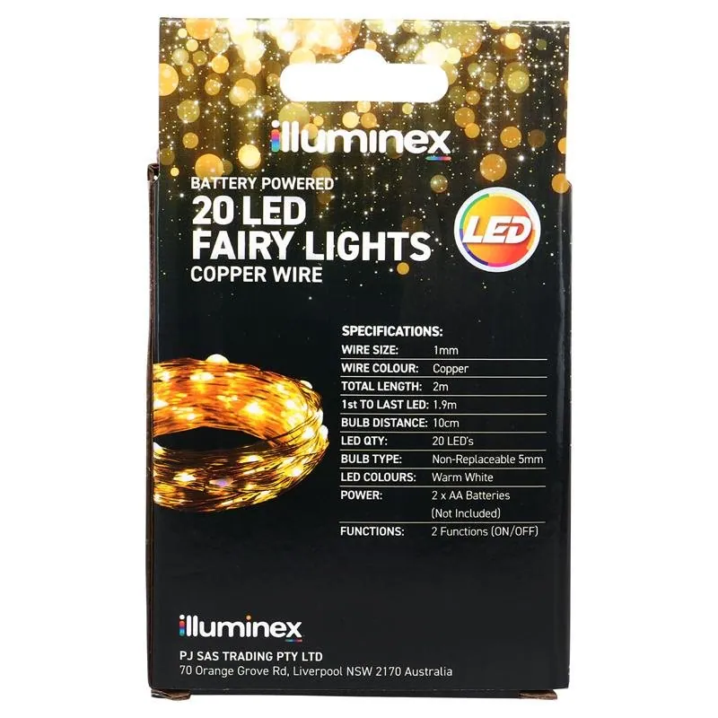 Fairy Lights Battery Operated 20 LED 2m Warm White 2 Function Copper Wire – image 3