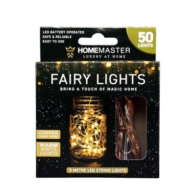 Copper Wire Fairy Lights, 50 LED, 5m, Warm White, Battery Operated