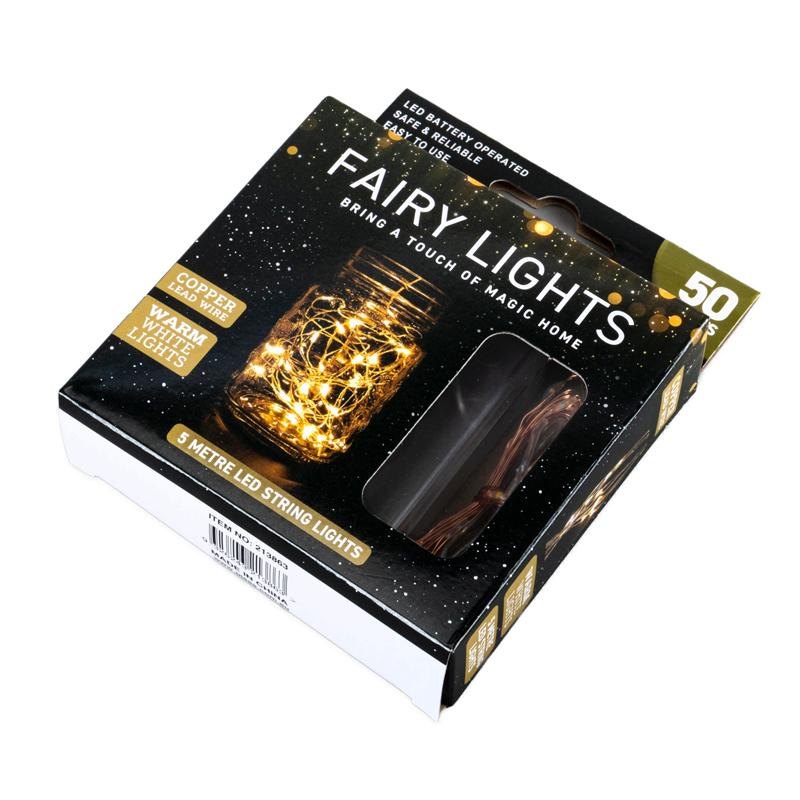 Copper Wire Fairy Lights, 50 LED, 5m, Warm White, Battery Operated – image 4