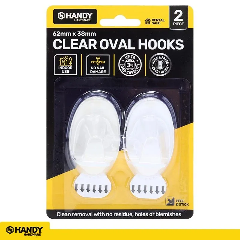 Removable Hooks Oval Clear Plastic 62mm X 38mm 2pk (Holding Weight 3kg) – image 4