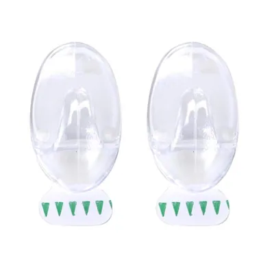 Removable Hooks Oval Clear Plastic 62mm X 38mm 2pk (Holding Weight 3kg)