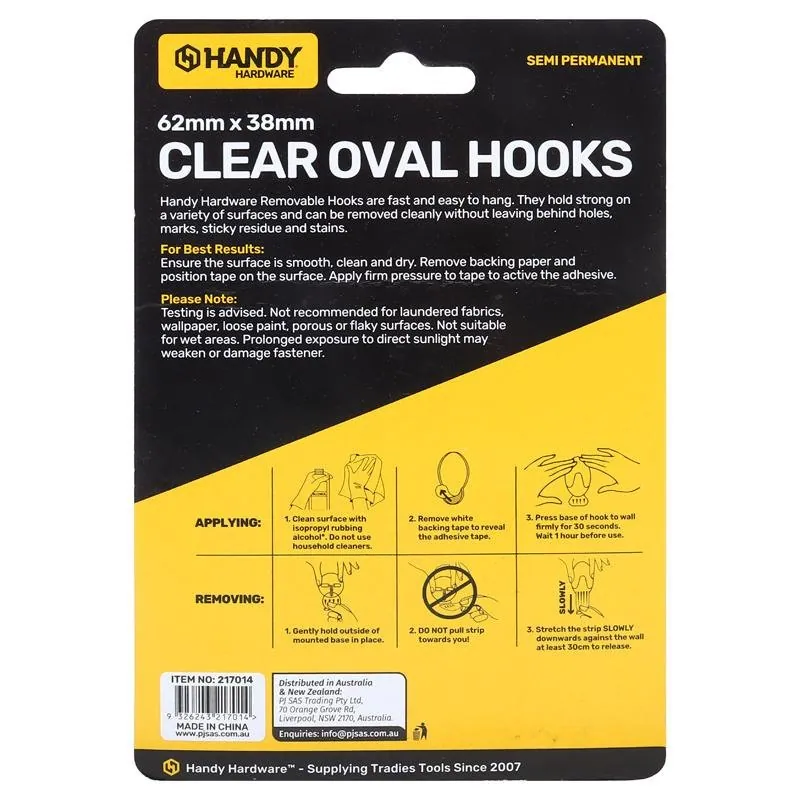 Removable Hooks Oval Clear Plastic 62mm X 38mm 2pk (Holding Weight 3kg) – image 3