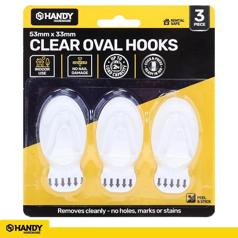 Removable Hooks Oval Clear Plastic 53mm X 33mm 3pk (Holding Weight 2kg) – image 4