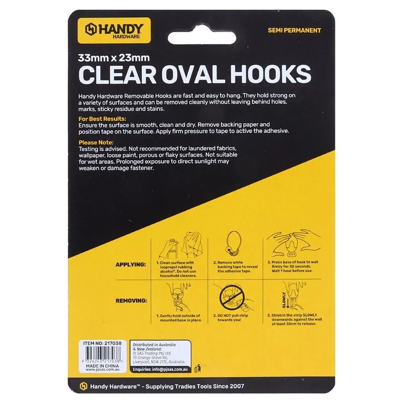 Removable Hooks Oval Clear Plastic 33mm X 23mm 4pk (Holding Weight 1kg) – image 3