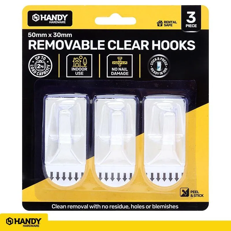 Removable Hooks Rectangle Clear Plastic 50mm X 30mm 3pk (Holding Weight 2kg) – image 4