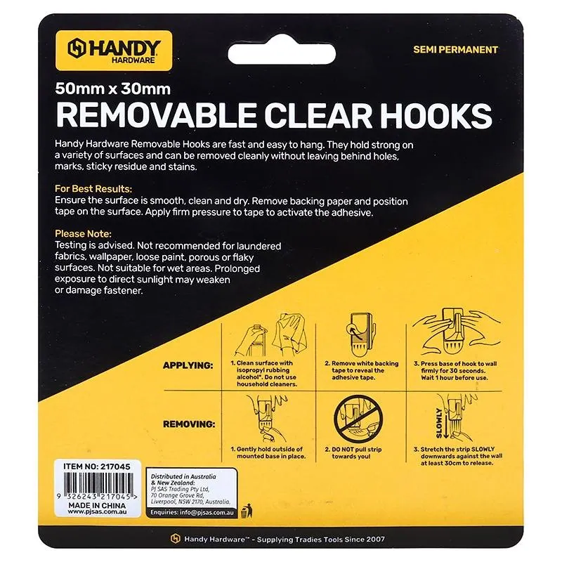 Removable Hooks Rectangle Clear Plastic 50mm X 30mm 3pk (Holding Weight 2kg) – image 3
